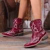 Herbst und Winter neue spitz zulaufende bestickte kurze Stiefel mittlerer Absatz Ritterstiefel Herrenstiefel Damenlederstiefel