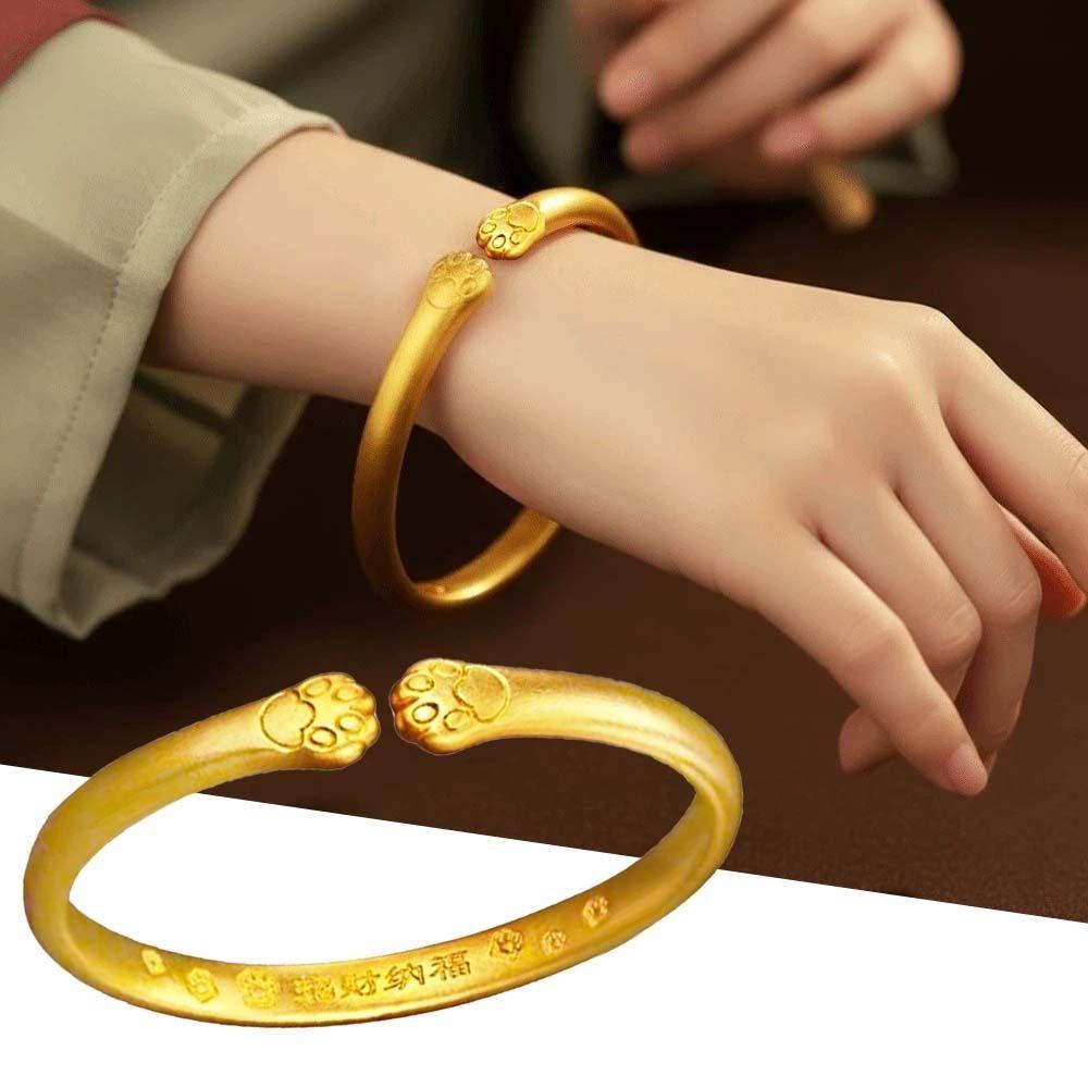 Carved Pattern Metal Opening Bangle Baby Armlet Frosted Golden Wrist Jewelry for Gifts