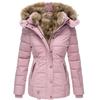 New Winter Warm Fur Collar Cotton Coat Women's Zipper Long-sleeved Slim Cotton Coat Hooded Coat