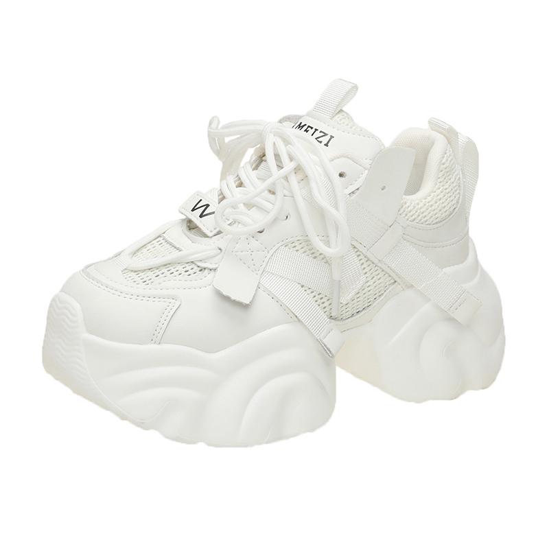 

Модная женская платформа Дышащая кожаная обувь Новые осенние массивные кроссовки 7 см танкетка Скрытая платформа Повседневная спортивная обувь Папины кроссовки Женские 34 бежевый