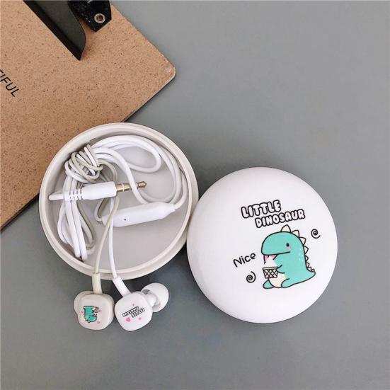 Universal Cute Cartoon Earbuds Bass In-Ear Wired Mic Earphone with Storage Box