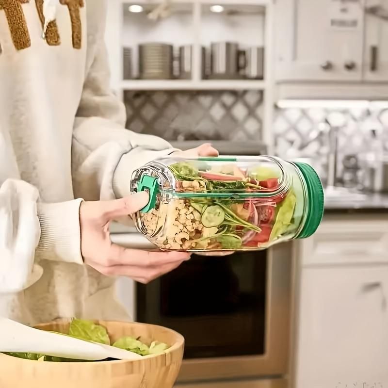1 ud. herramienta de almacenamiento para hacer ensaladas de apertura lateral, práctico recipiente para el almuerzo con caja para condimentos