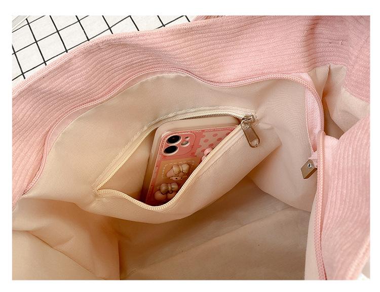 Bolsa Tote Feminina de Veludo Cotelê de Grande Capacidade com Design de Pentagrama - Transversal e Ombro Único