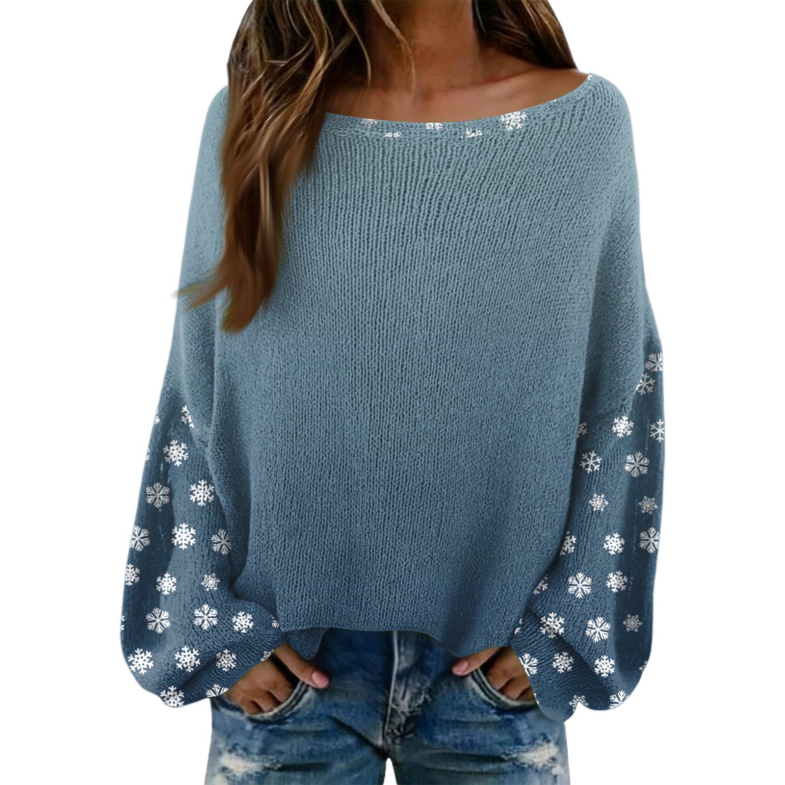 Women s Fashion Long Sleeved Elegant Sweater Top L синий