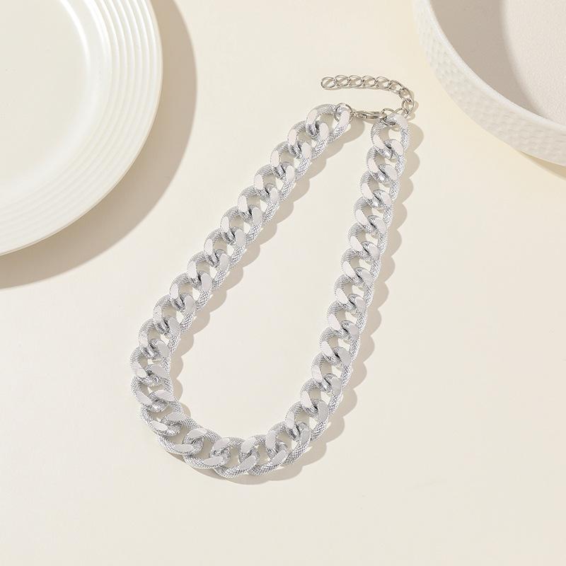 Hip-Hop Necklace, Cuban Collarbone Chain, Punk Metal Exaggerated Necklace, Sweater Chain For Women