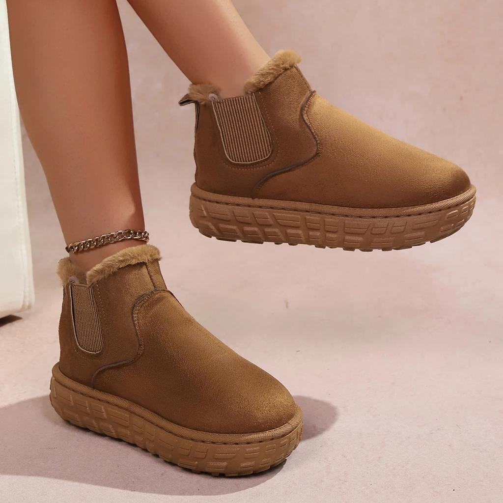 Fashion Women Winter Casual Comfortable Shoes New Suede Fur Chelsea Ankle Boots Flats Platform Short Plush Warm Snow Boots Ladies Shoes