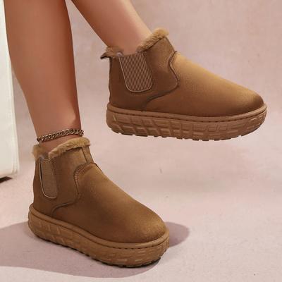 Moda Mujer Invierno Casual Cómodos Zapatos Nuevos Gamuza Piel Botines Chelsea Planos Plataforma Felpa Corta Cálidos Botas de Nieve Zapatos de Mujer