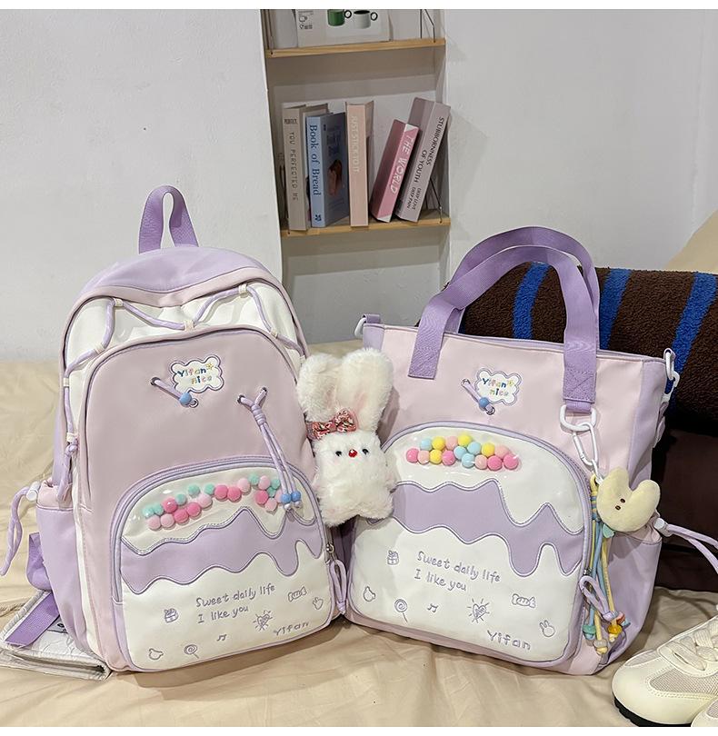Schoolbag high-end college style junior high school student schoolbag female cream pain bag backpack fresh and cute large capacity backpack