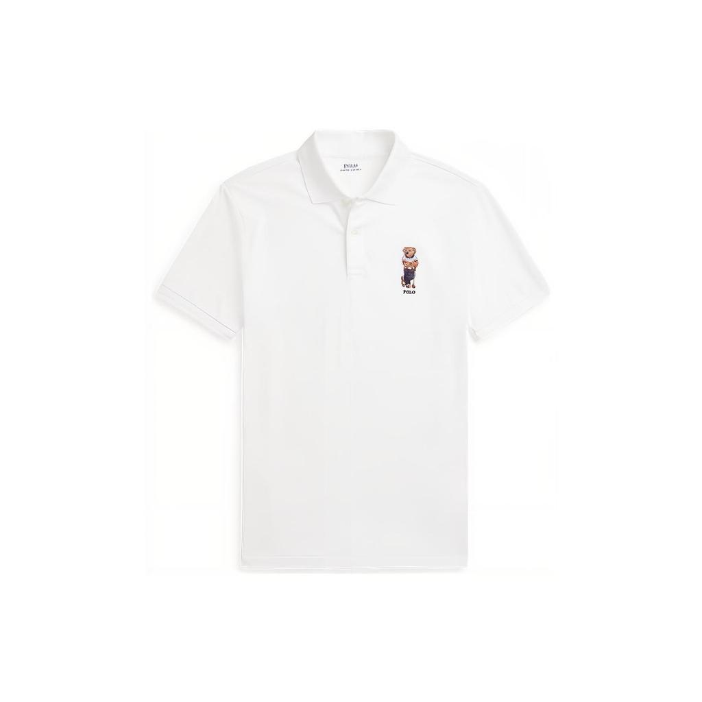 Polo Ralph Lauren FW22 Solid Color Bear Print Slim Fit Short Sleeve Polo Shirt Men tops White MNPOKNI1N821955-100
