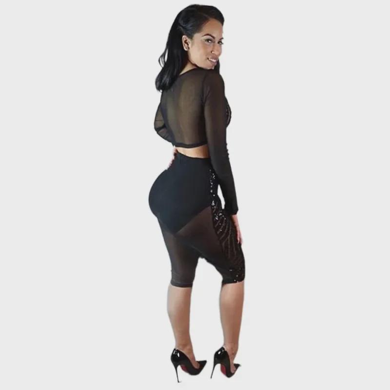 Black Sequin Mesh Contrast Two-Piece Women's Suit