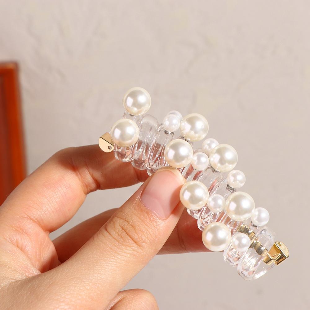 

Beads Telephone Line Hair Rope Elastic Korean Style Transparent Ponytail Holder Scrunchies Straight Pearl Hair Ring Daily белый