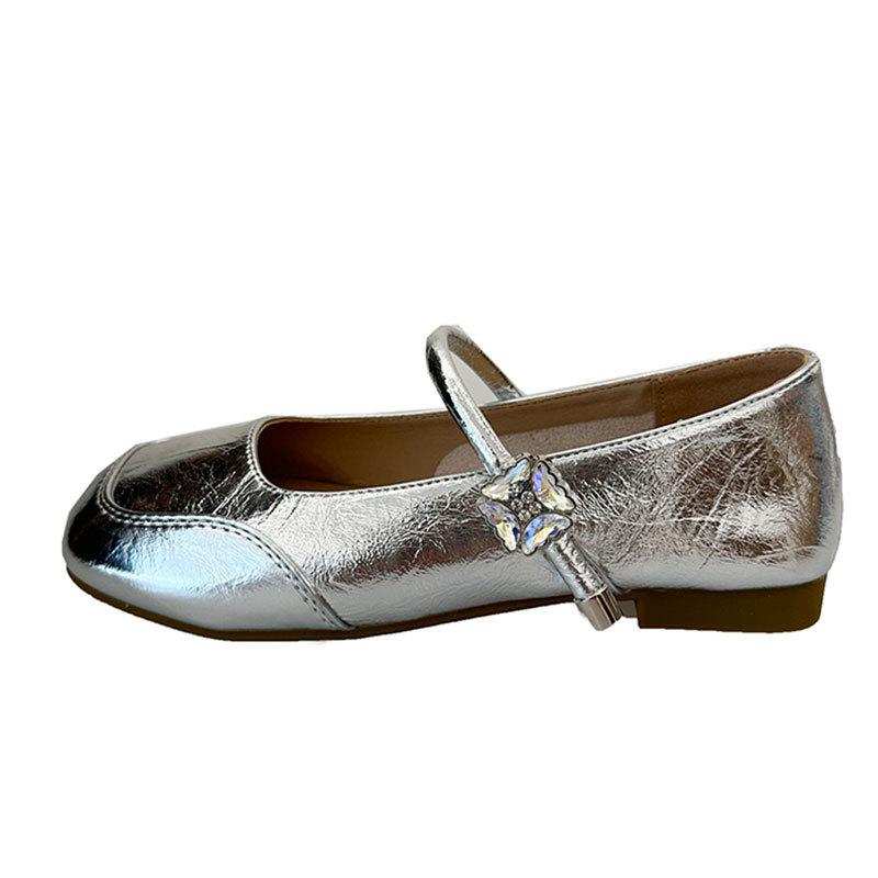 One-word buckle Mary Jane small leather shoes with skirt low-heeled evening shoes women's 2025 summer new French shallow mouth single shoes
