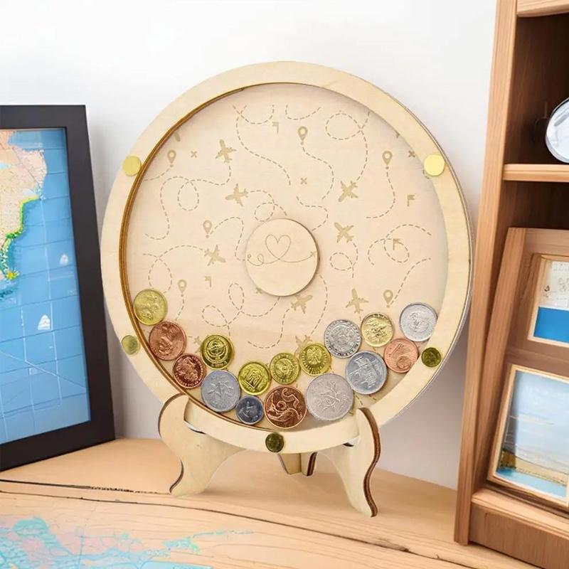 1Pc Coin Display Holder Vault Savings Bank Keepsake Cash Adventure Money Collection With Slot On Top Wooden Coin Box Memories