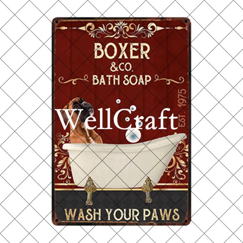 [ WellCraft ] Pet Friend Pug Boxer Dog Life Rules Tin Bath Soap  Metal Signs Posters Vintage Wall Plaque Custom Pub Decor WX-29