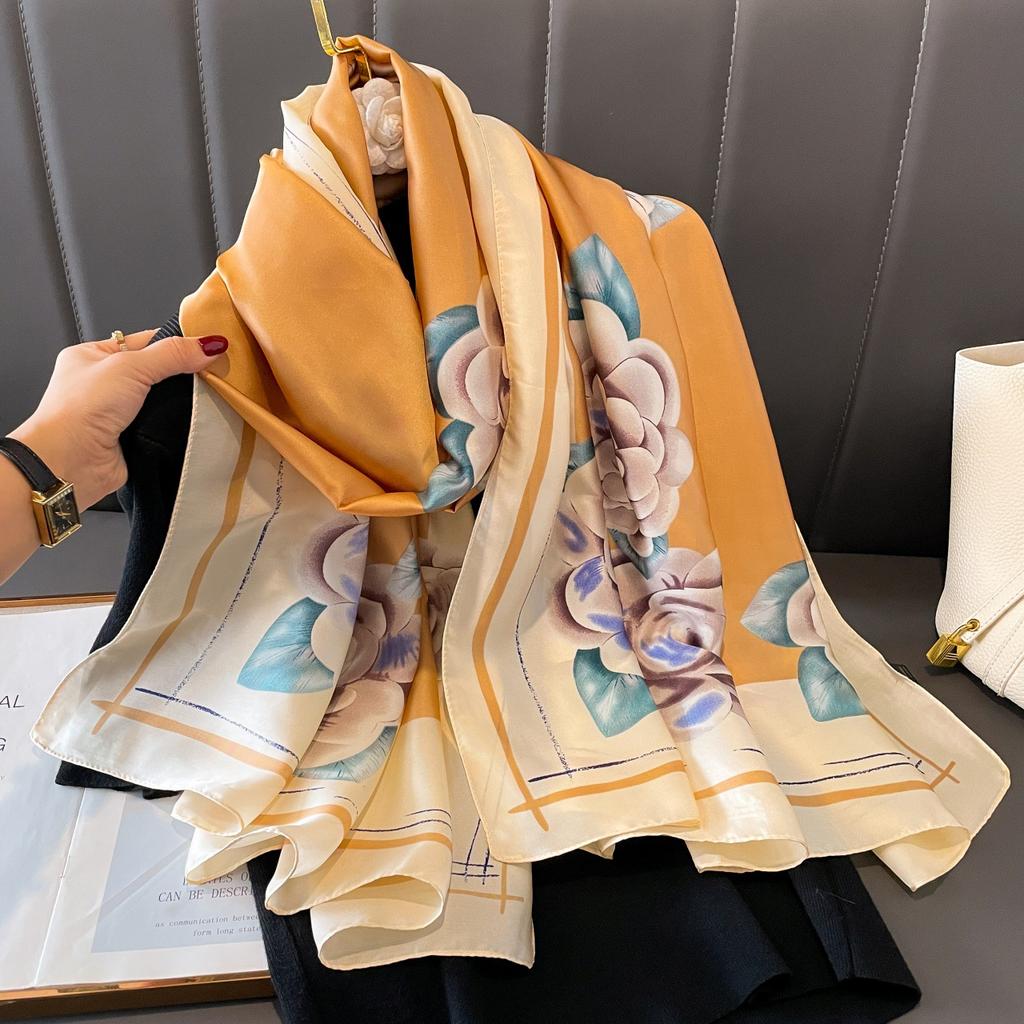 The new printing silk scarf spring and summer outside take sunscreen scarf beach towel thin section warm neck temperament versatile ladies