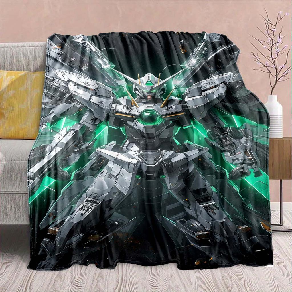 Gundam Anime Flannel Blanket - Soft Warm Perfect for Sofa, Bedding Camping Travel Office Home Decor -QJY