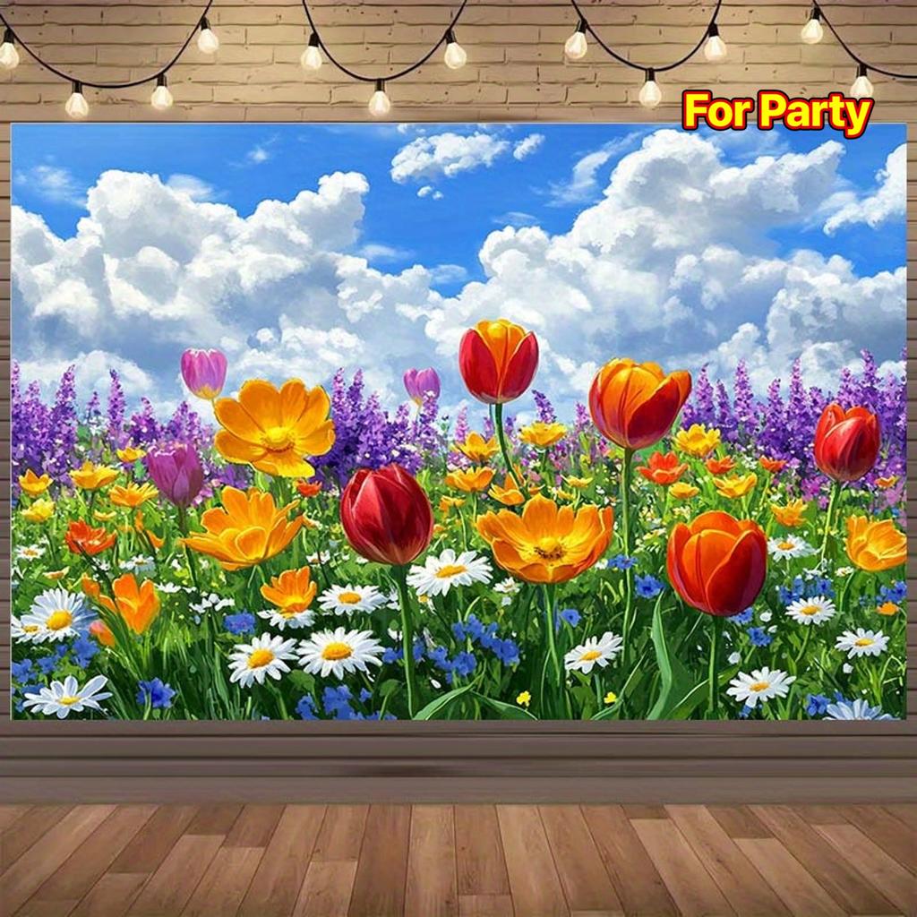 1pc Vibrant floral meadow - Party backdrop/Nature-inspired decor/Durable walls, floral decorations