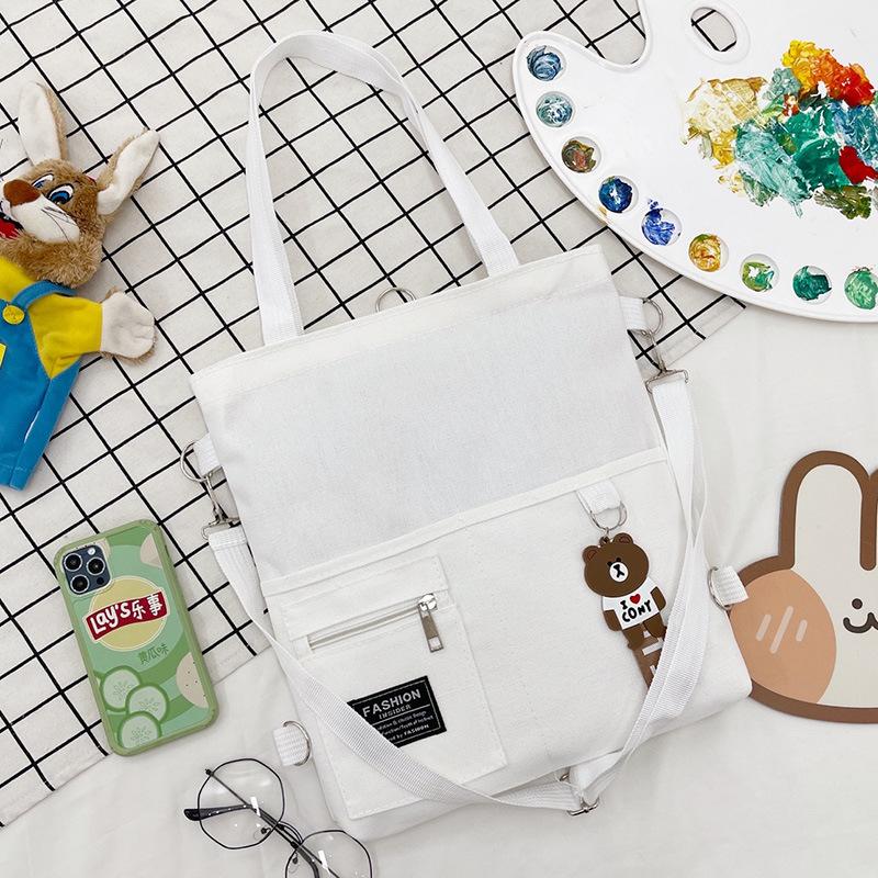 

Модная холщовая женская сумка с куклой-медведем, новая женская сумка-шоппер большой вместимости, на плечо, кроссбоди one size fits all белый