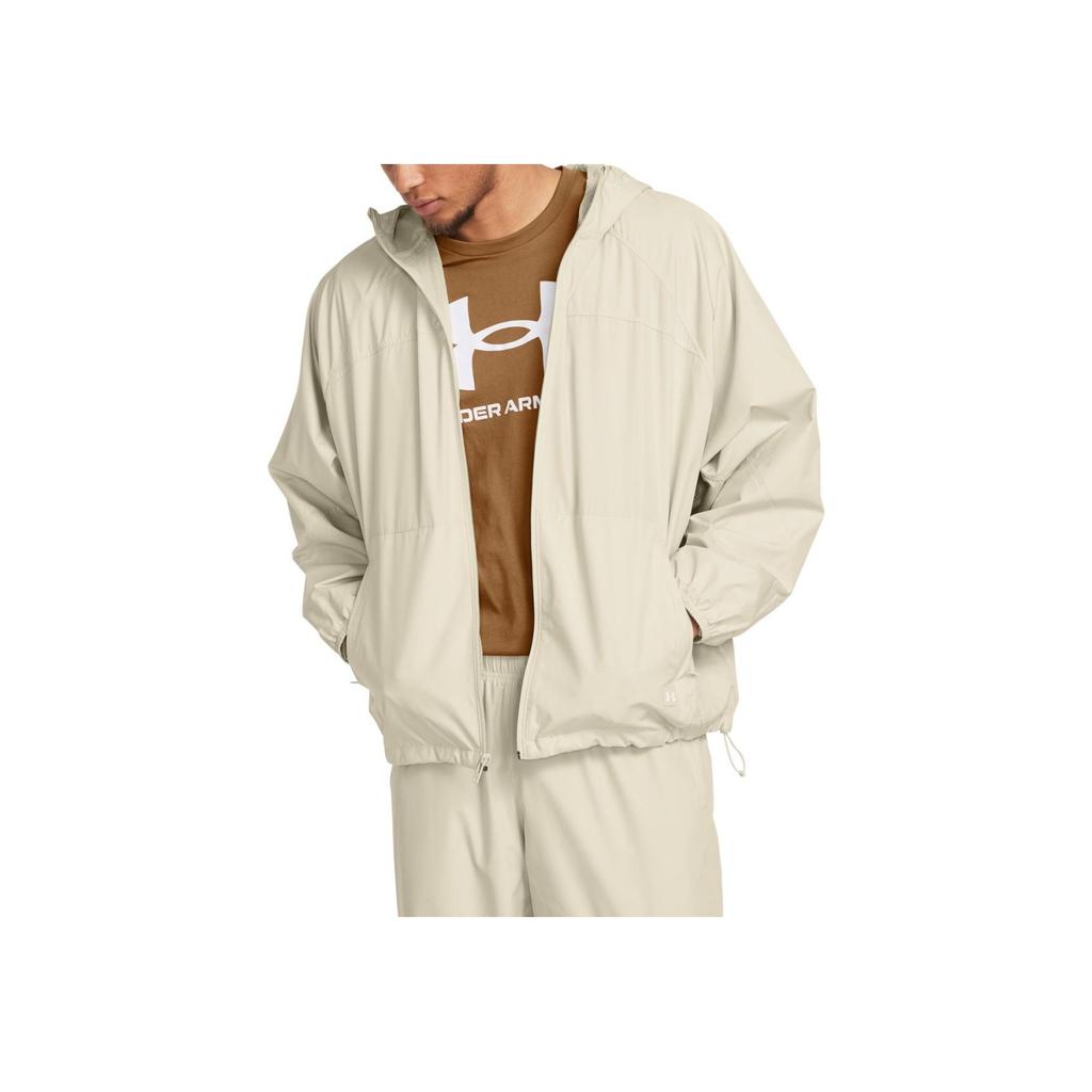 Under Armour Solid Color Casual Woven Hooded Long Sleeve Jacket Men jackets Off-White 1382896-273