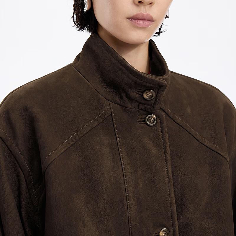 JNBY 2025 Winter Stand Collar H-line Leather Jacket