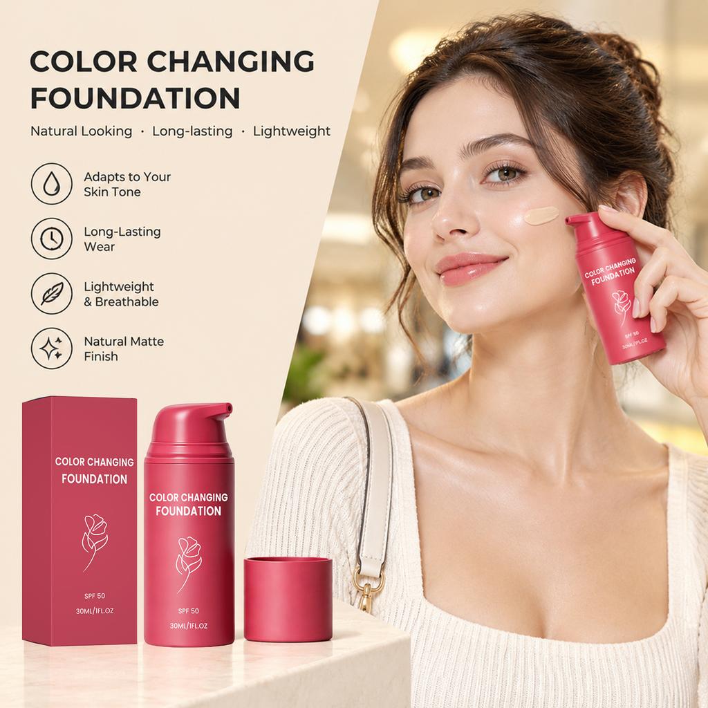 Color Changing Foundation Even Skin Tone Non‑Cakey Fade Fine Lines Lightweight Texture Oil Control Natural Finish Base Makeup