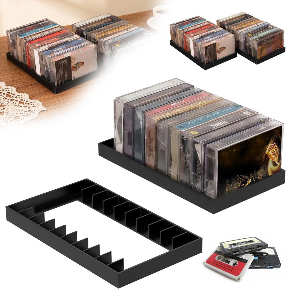 2 ks Regál na kazety 10 přihrádek Kompaktní držák na audio kazety Organizér Úložný box na hudební CD disky pro domácí stolní desku