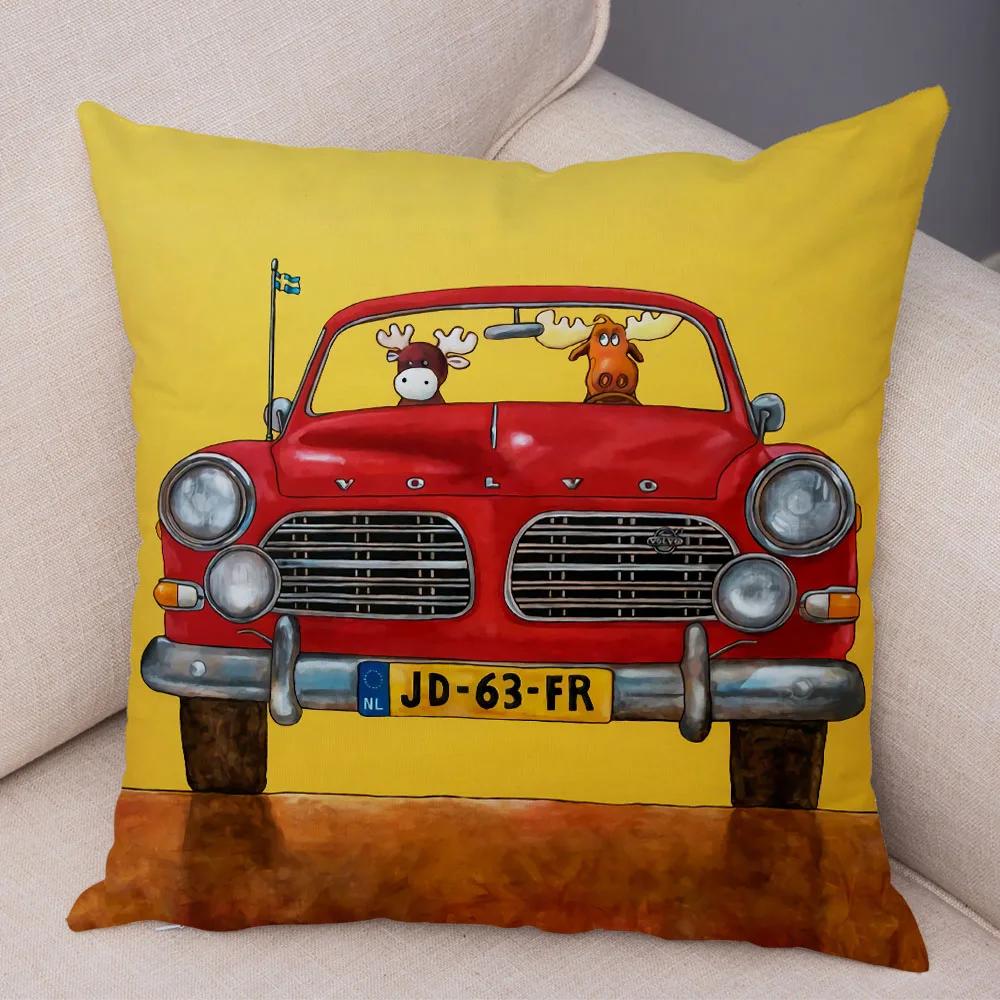 Colorful Cartoon Driving Bus Dog Cute Pet Print Cushion Cover for Home Living Room Sofa Car Decoration Pillowcase
