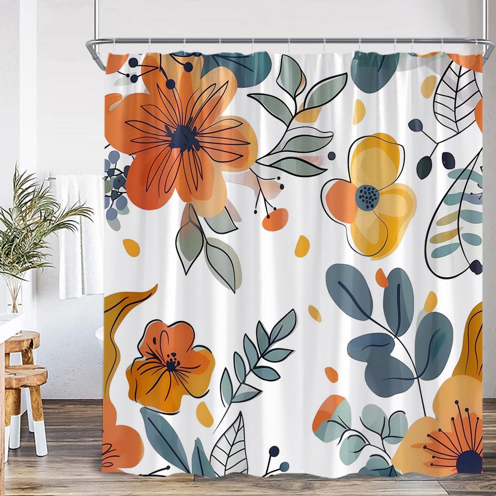 Watercolor Floral Shower Curtain Colorful Flower Blossom Butterfly Plants Bathroom Decoration Modern Bathtub Curtain with HooksW