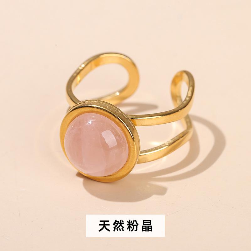 1Pcs Men's and Women's Crystal Agate Ring, Stainless Steel Ring, Retro and Simple Finger Ring