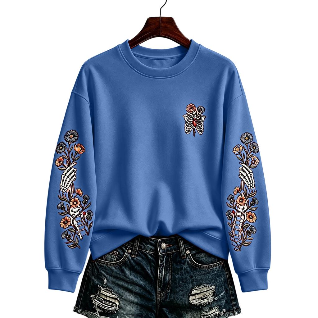 Women's Fashion Casual Halloween Print Pullover Sweatshirt Long Sleeve Neck Top
