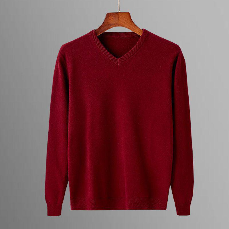 2024 Men's V-neck Solid Color Wool Knit Pullover Sweater