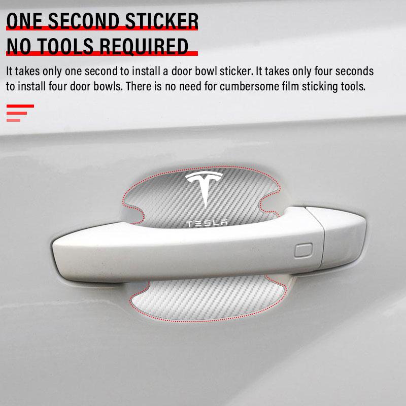 4Pcs/Set Carbon Fiber Scratches Resistant Car Door Handle 3D Sticker For Tesla Model 3 Model S Model X Model Y Roadster Performance Decor