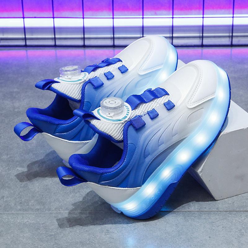 29-38 Children's Plus Size Fashionable Two Wheel Disassembly Into Flat Sports Shoes LED Illuminated Sports Shoes Ice Skates