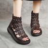 Genuine Leather Roman Women Flat Shoes Women's High Heel Sandals Fashion Casual Sandals New Hollow Open Toe Shoes Female Summer