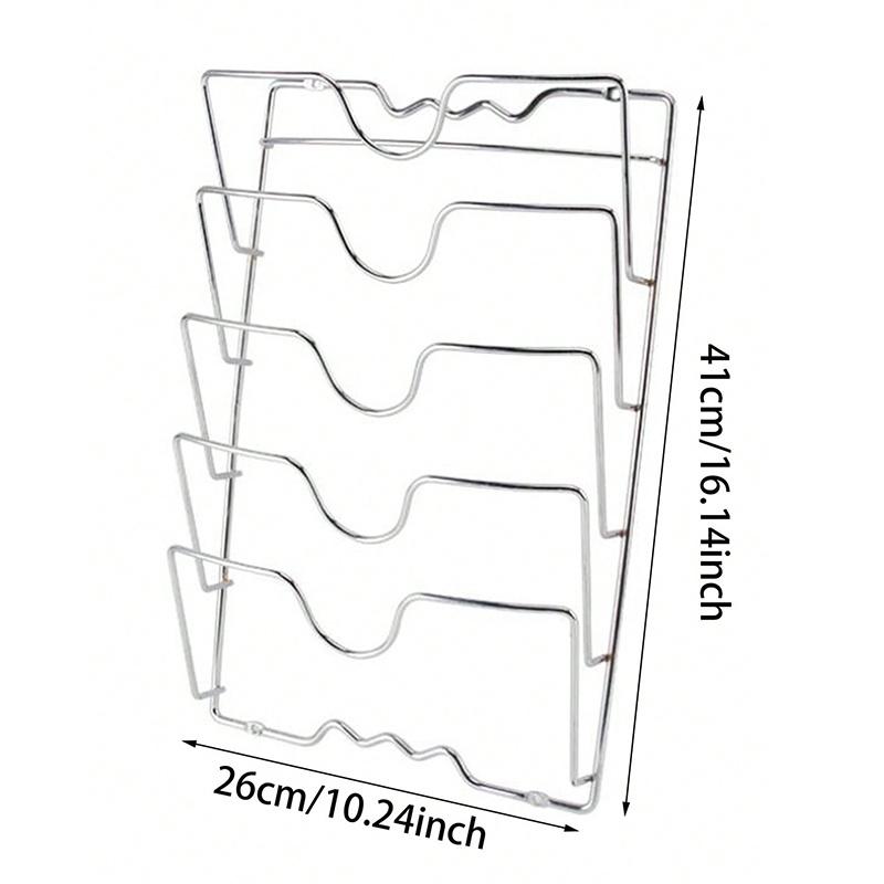

Durable Metal Hanging Pot Cover Rack Wall-mounted Kitchen Storage Organizer with Multi-layer Design for Space Saving серебряный