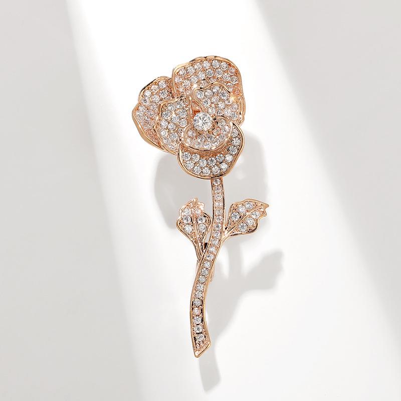Elegant Korean Zircon Rose Flower Brooch Corsage - Stylish Coat Accessory Pin Gift