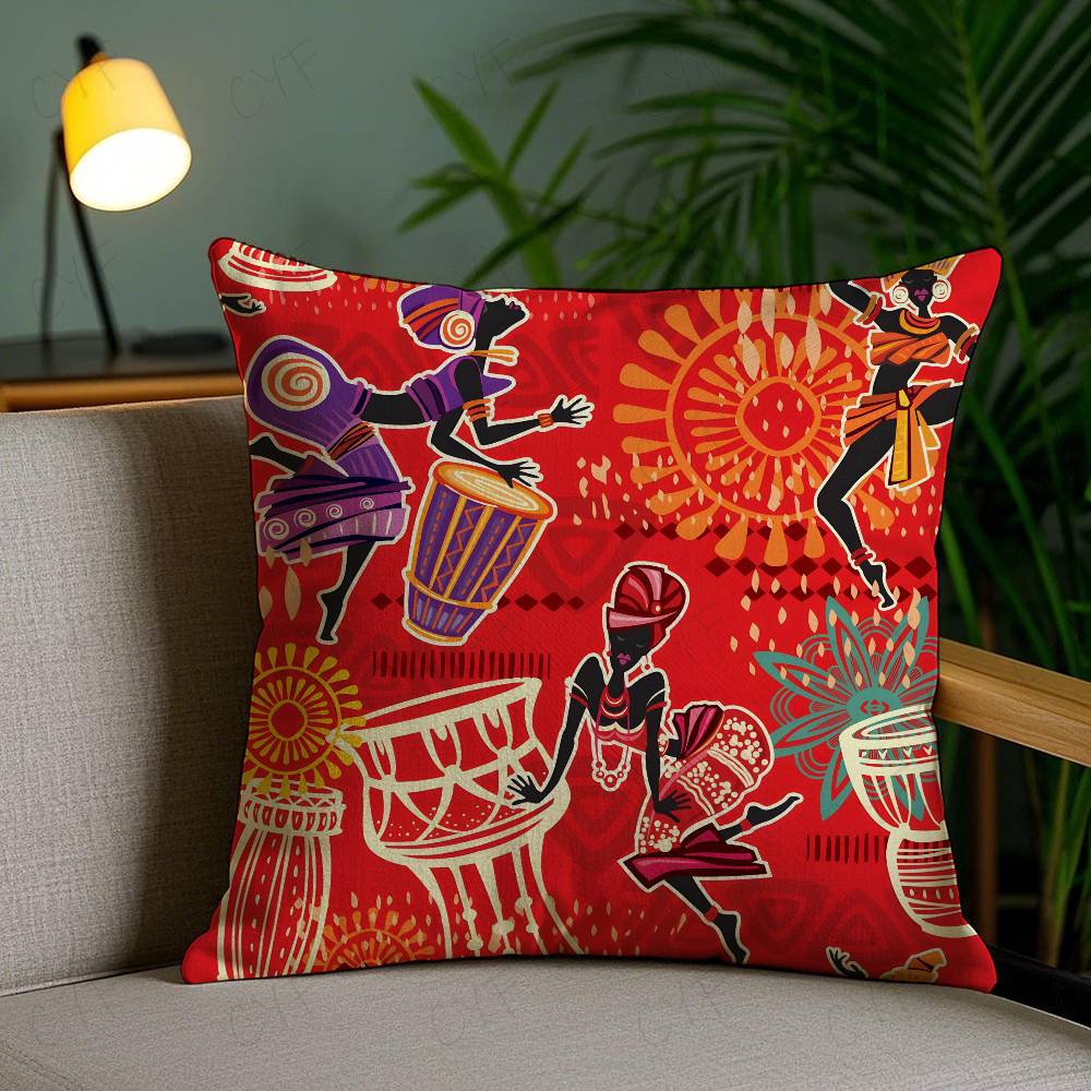 African Tribal Ethnic Style Theme Double-Sided Printed Pillow Cover Short Plush Suitable Living Rooms Sofas Throw Cushion Cover