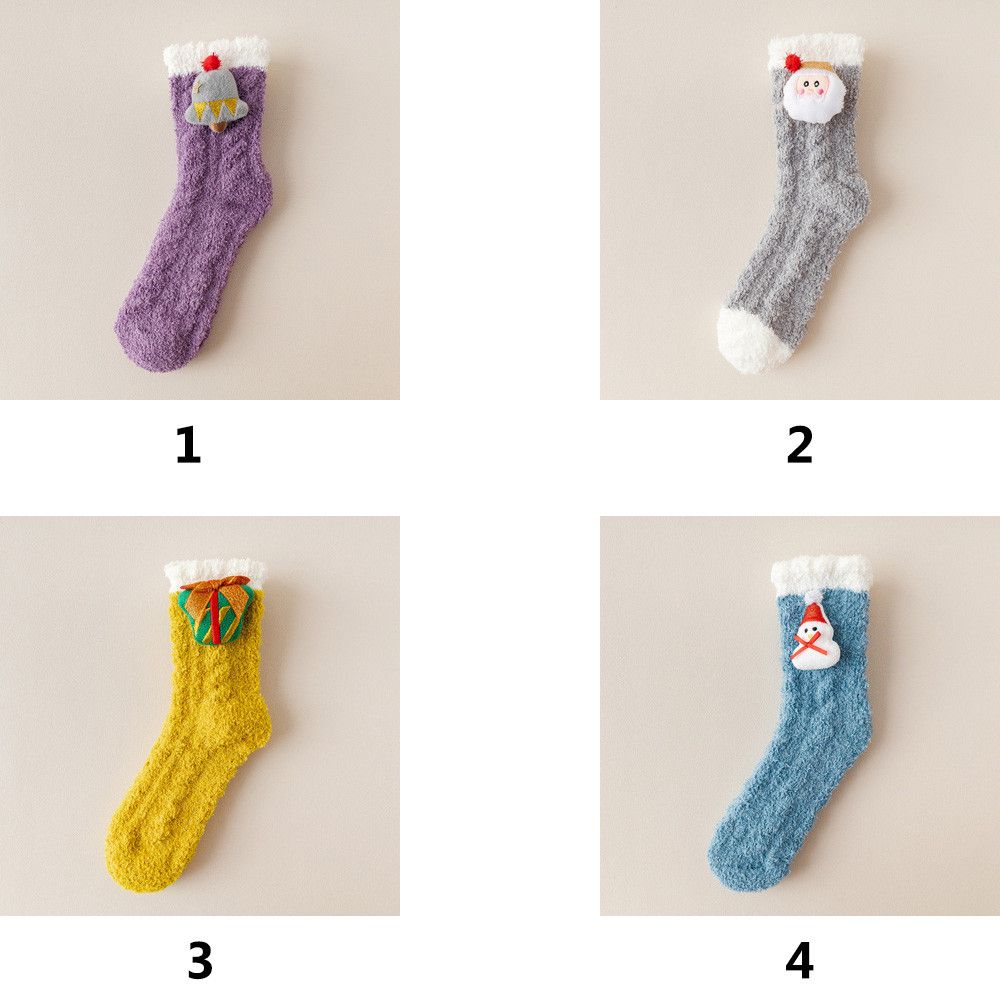 Christmas gift Comfortable Women Santa Claus High socks Cute Coral fleece Stocking Winter Warm