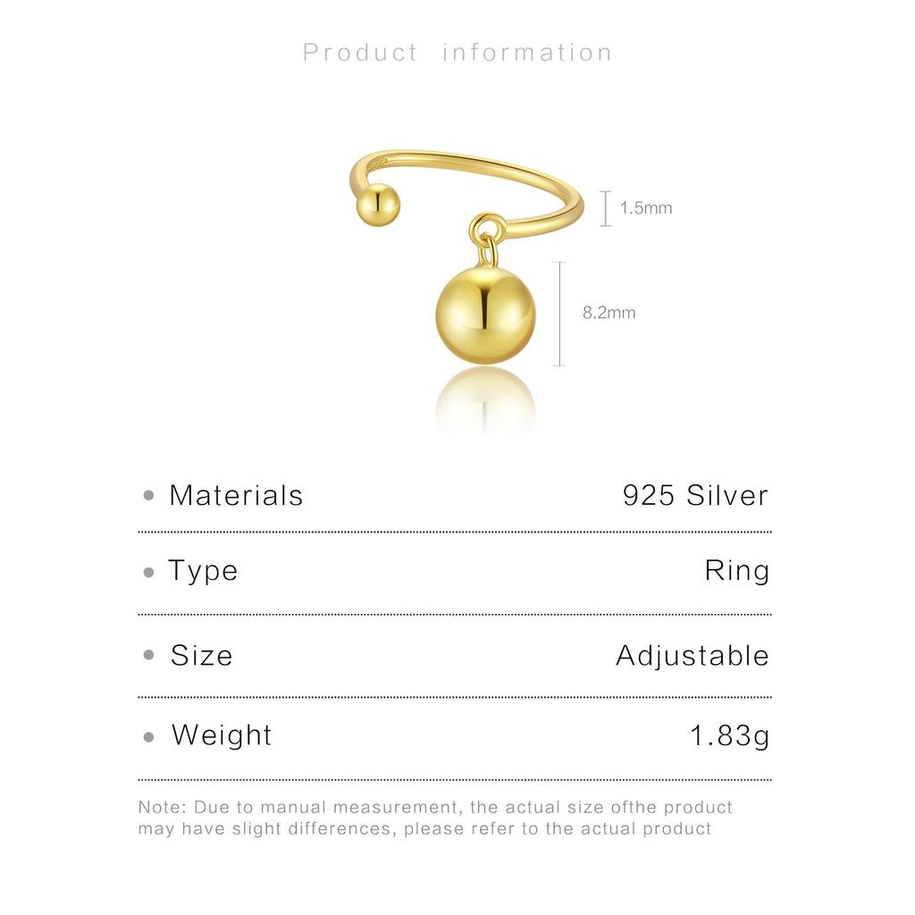 ANDYWEN Novo 925 Prata Esterlina Tamanho Ouro Ajustável Bola Pingente Anel Mulheres 2023 Luxo Fino Jóias Presente