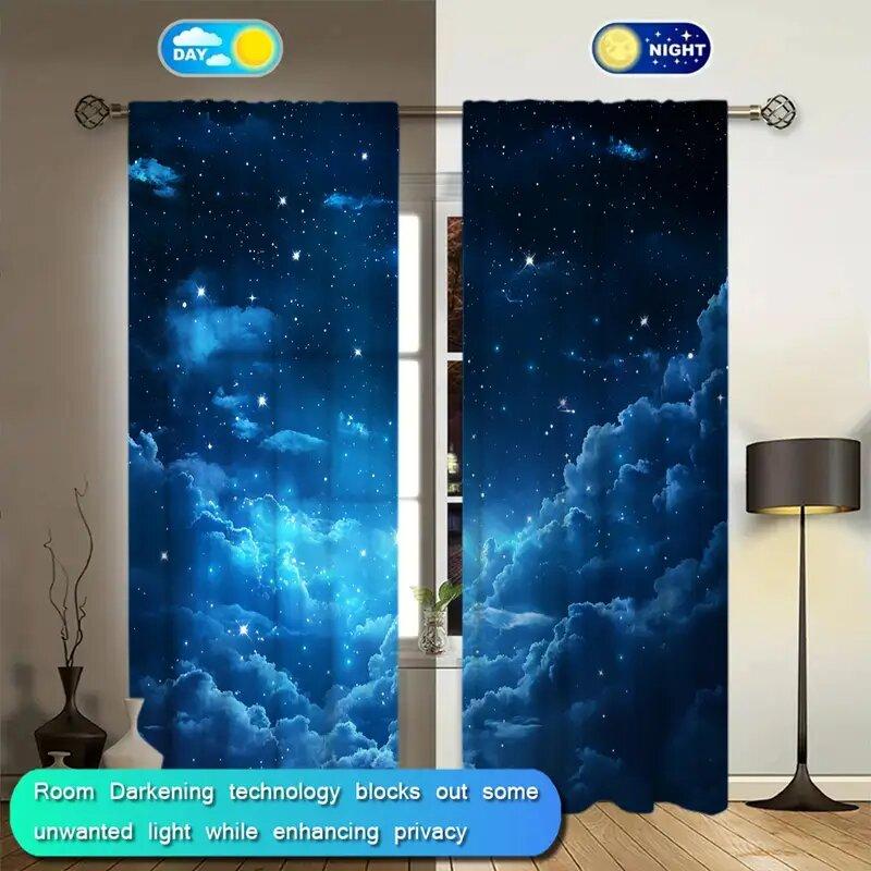 Starry Sky Printed Curtains Night Christmas Decorations Bedroom Living Room Home Decoration Curtain Polyester Ideal For Area