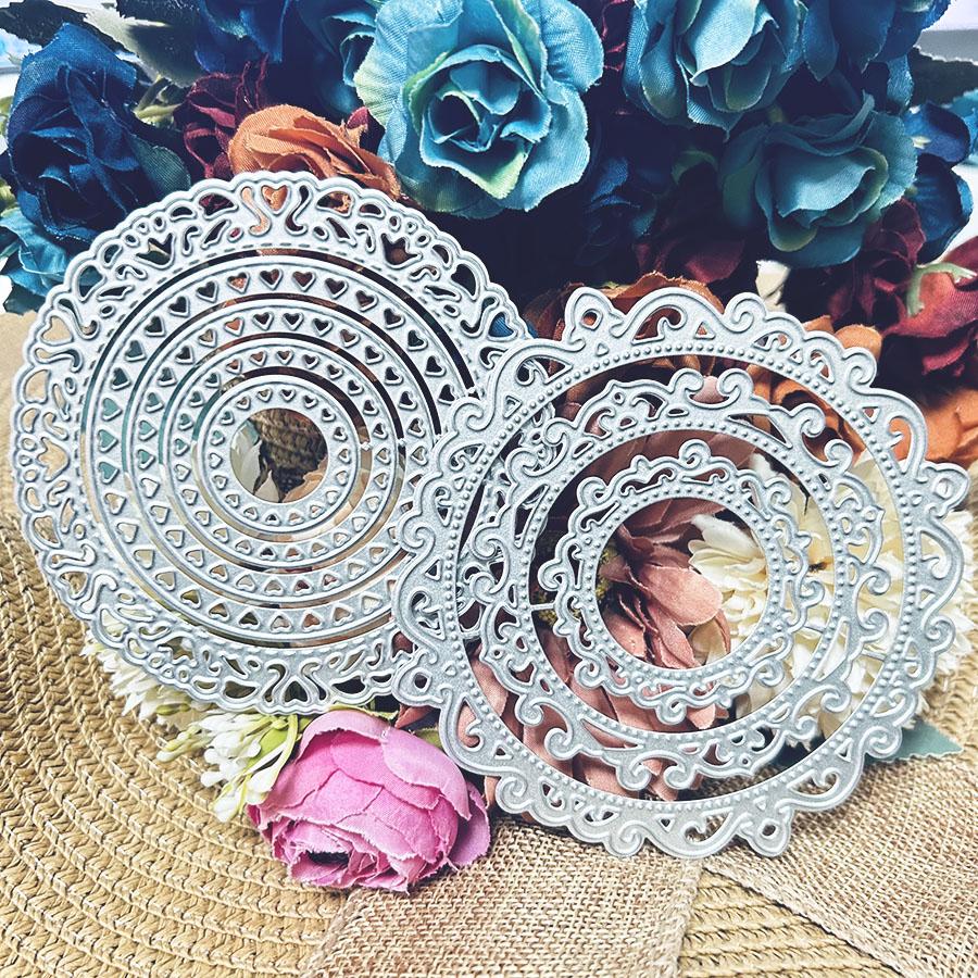 2pcs/set Round Lace Frame Background Metal Cutting Dies Scrapbooking Making Cards Decorative Embossing Crafts