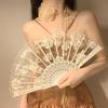 Lace Rose Fan Women Summer Folding Fan Dance Special Ancient Folding Handheld Photo Prop Holiday Birthday Gift