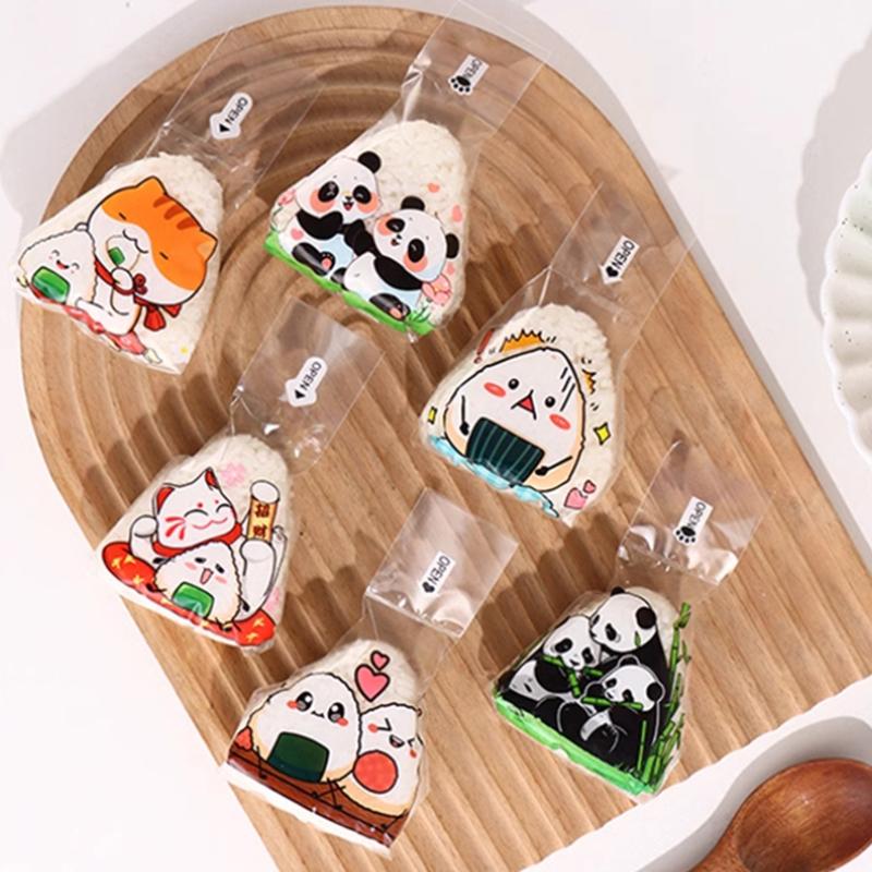 50/100Pcs Lovely Cartoon Triangle Rice Ball Packing Bag Seaweed Onigiri Sushi Bento Making Mold Bento Accessories Sushi Bags