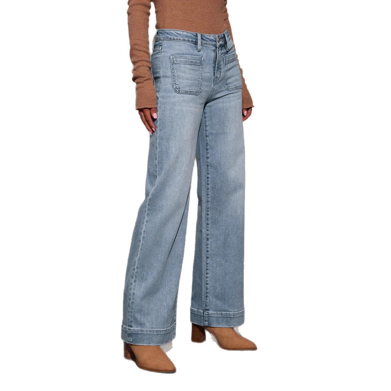 

Women s and The United States High-Waisted Jeans Women s Spring Thin Wide-Leg Retro Temperament Straight Pants XXL світло-синій колір
