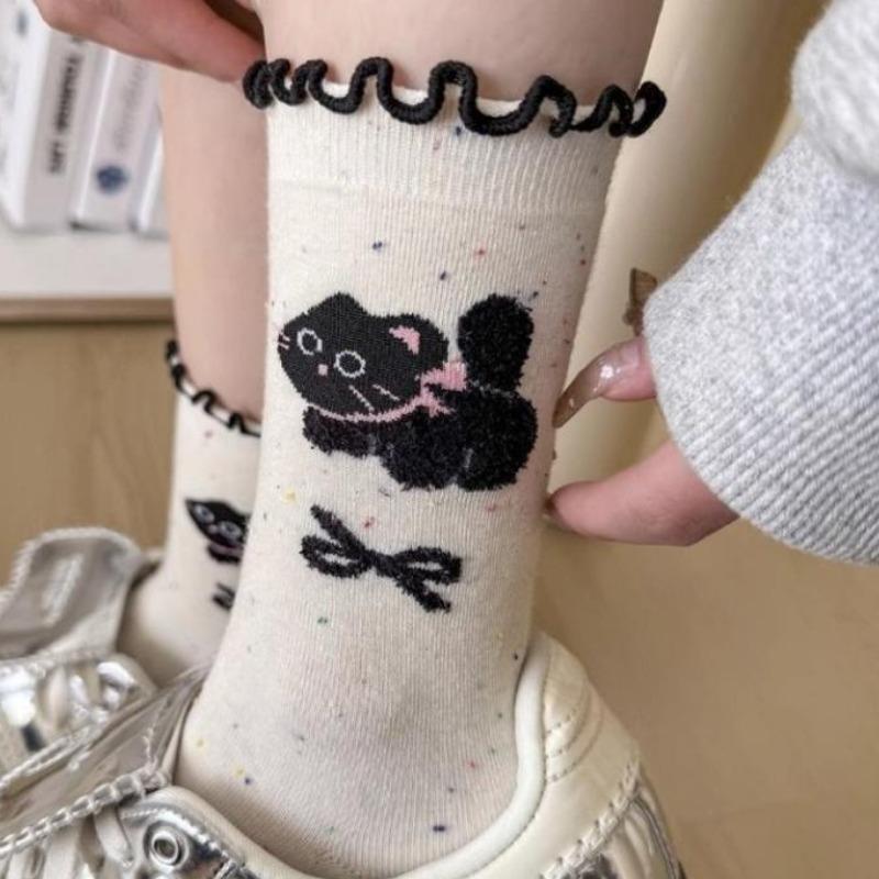 Women's Pile Socks Cute Socks for Women Spring and Autumn Mid-tube Socks Pure Cotton  Ruffled Long Socks