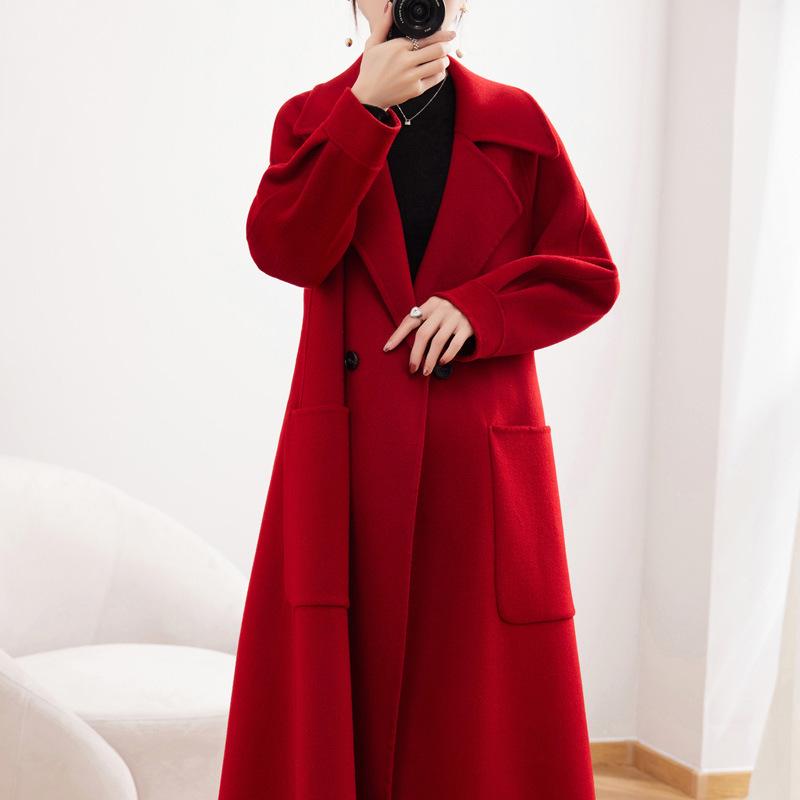 

Стильное экстра-длинное пальто-ботфорты из 100% шерсти с пиджачным воротником для женщин - корейский стиль высокого класса осень/зима L (130-140 jins)