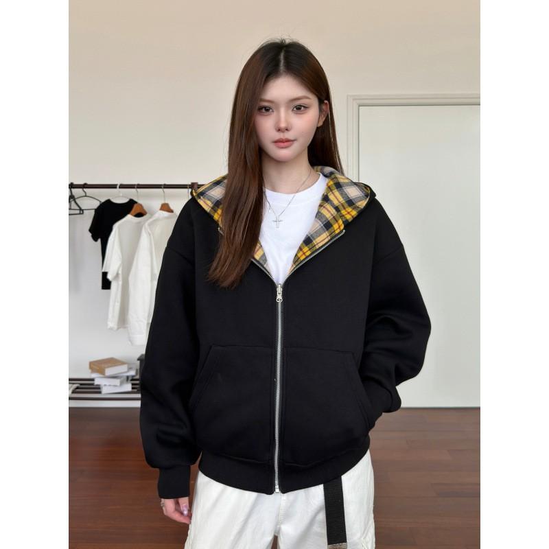 Unisex Oversized Hooded Zip-Up Sweatshirt Vintage