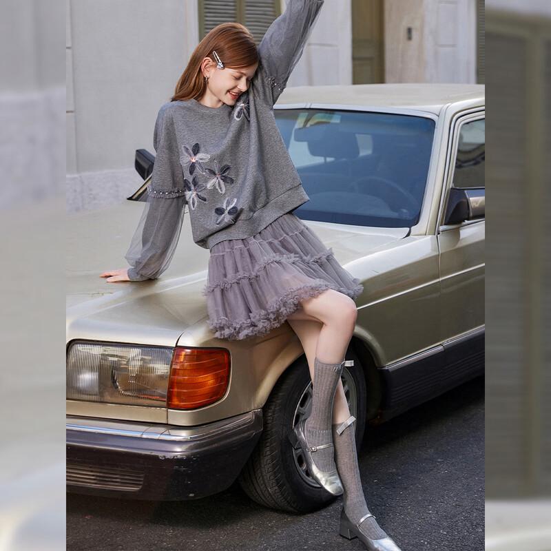 Women's 3D Floral Mesh Panel Loose Sweatshirt