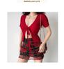 American Spicy Girl Rose Print Mesh High-Waisted Bodycon Mini Skirt for Women