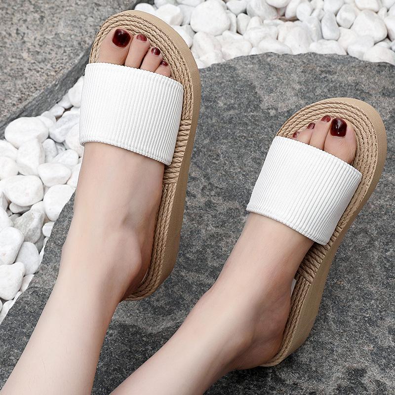 Summer New Elastic Band Slippers for Women Simple Solid Color Slope Heel Sandals Thick Bottom Fashionable Casual EVA Shoes